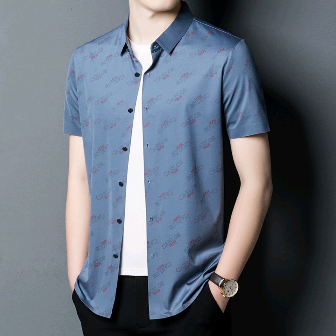 Short sleeve shirt men's letter printing loose new shirt Korean style free ironing men's casual shirt generation