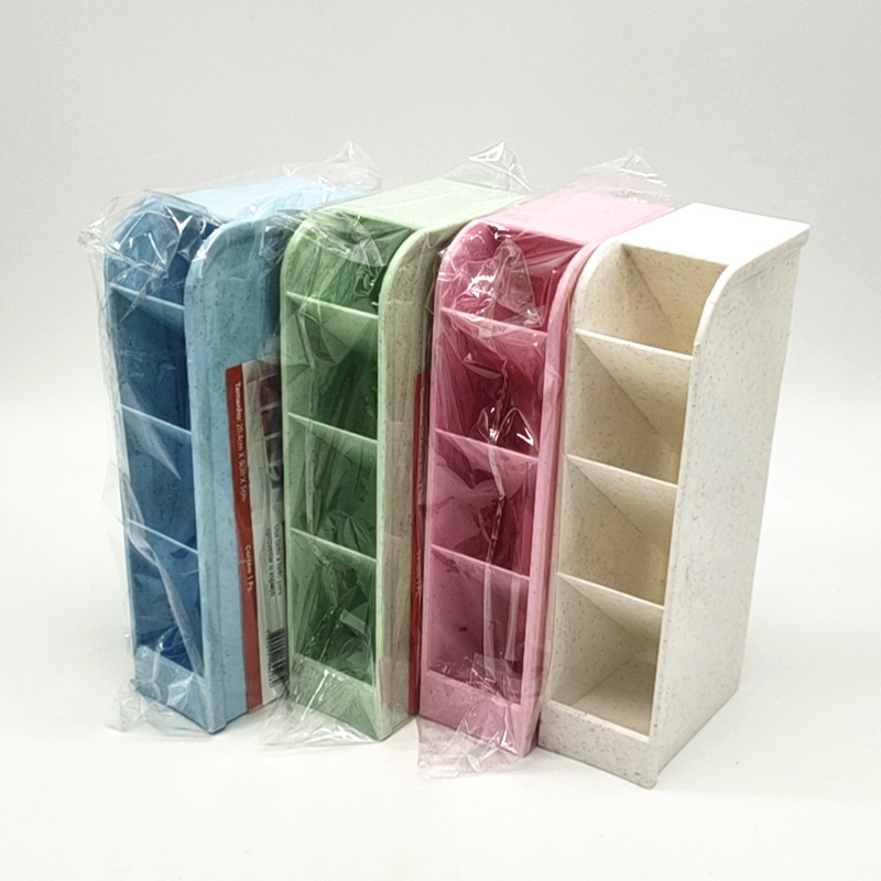 Creative four-compartment standing office stationery desktop storage box, drawer organization compartment, slanted pen holder and sock storage compartment details Picture