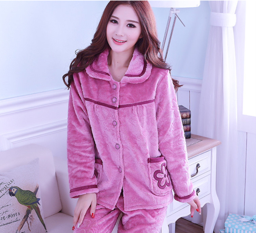 Men's and women's long-sleeved winter flannel thickened thermal set with cashmere spring and autumn loungewear