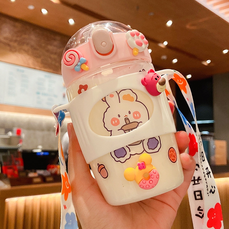 Summer high school girls' appearance level water cup straw cup cute Instagram style new plastic cup student water bottle portable and small Specification drawing