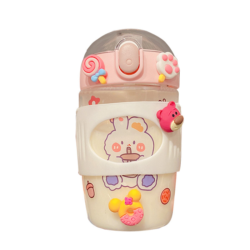 Summer high school girls' appearance level water cup straw cup cute Instagram style new plastic cup student water bottle portable and small Item Picture