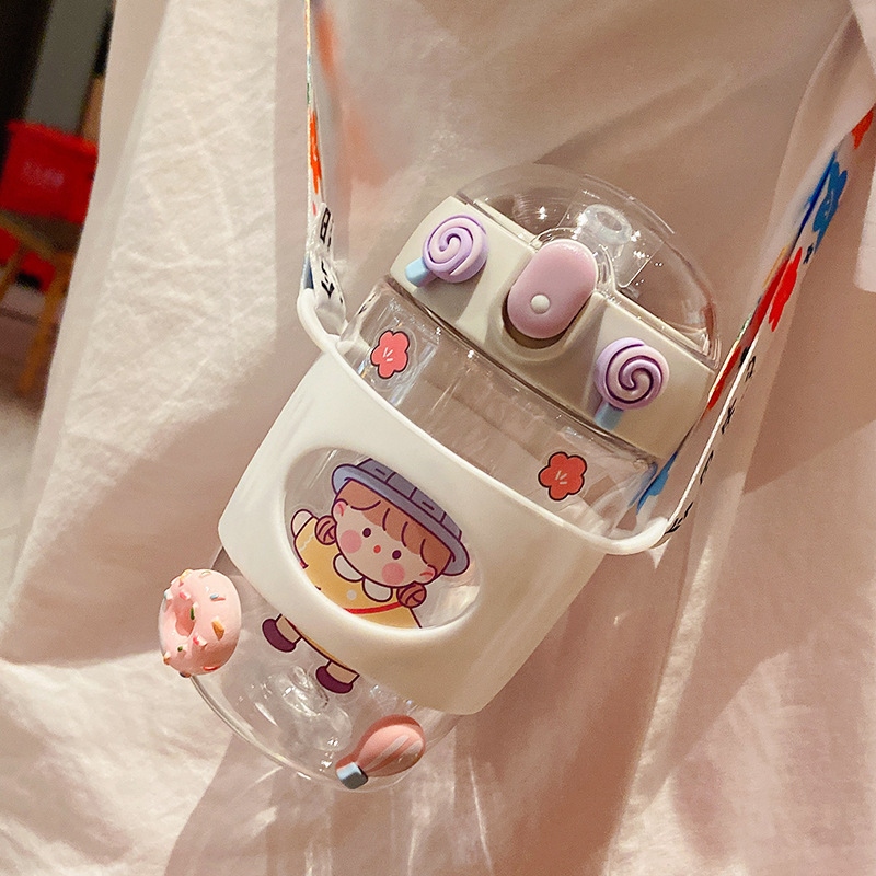 Summer high school girls' appearance level water cup straw cup cute Instagram style new plastic cup student water bottle portable and small full figure