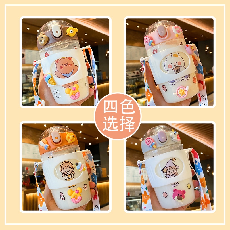 Summer high school girls' appearance level water cup straw cup cute Instagram style new plastic cup student water bottle portable and small details Picture