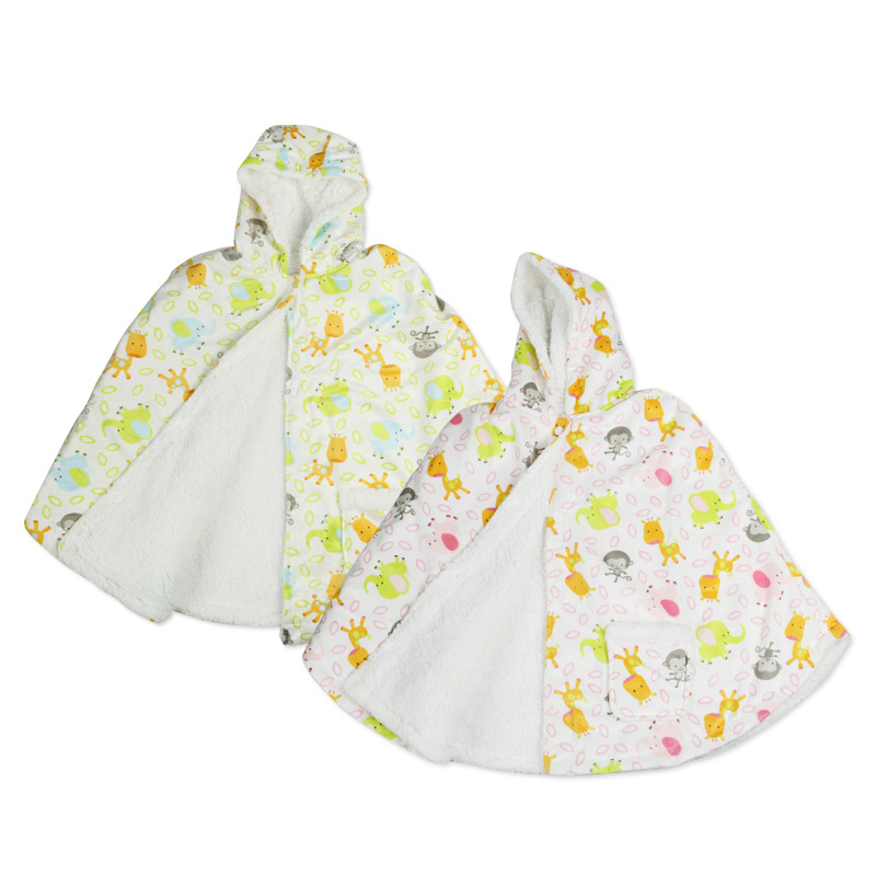 Double cloak short plush + lamb wool autumn and winter printed baby products wholesale 0-6 years old thumbnail
