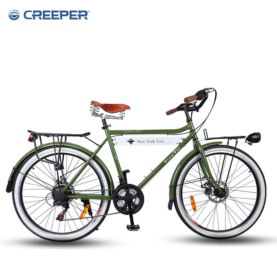 Retro adult bicycle, yellow/green color 26# dual disc brake variable speed bicycle, Nordic-style men's and women's bicycle details Picture