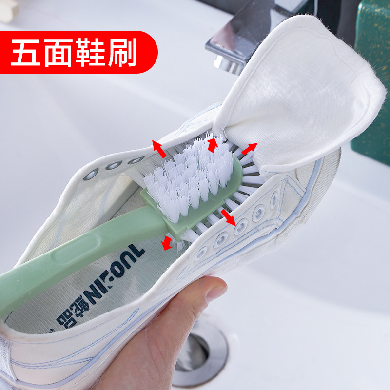 Long-handled soft-bristled shoe brush, a household special non-damaging shoe cleaning tool for children and babies. Five-sided plastic laundry and shoe cleaning brush details Picture