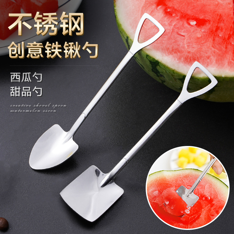 Creative and cute small spoons made of stainless steel for home use, such as watermelon spatula spoons for desserts, couple spoons, and Internet celebrities