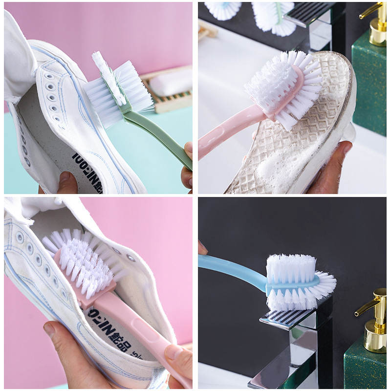 Long-handled soft-bristled shoe brush, a household special non-damaging shoe cleaning tool for children and babies. Five-sided plastic laundry and shoe cleaning brush Application Scenario