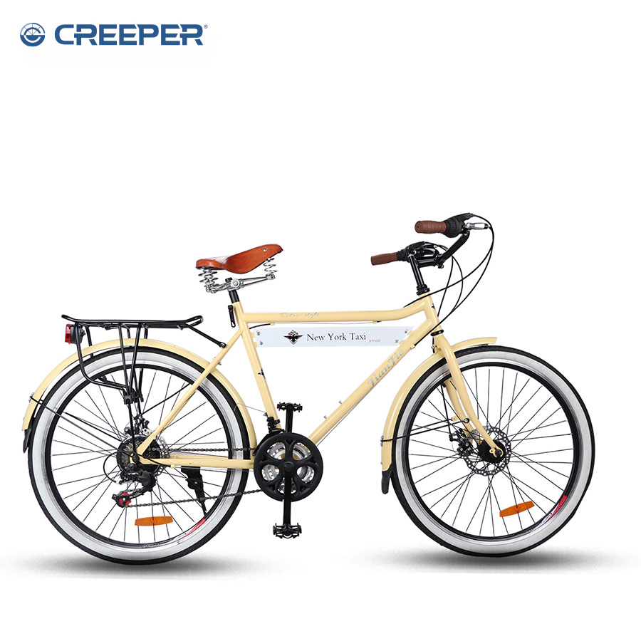 Retro adult bicycle, yellow/green color 26# dual disc brake variable speed bicycle, Nordic-style men's and women's bicycle Item Picture