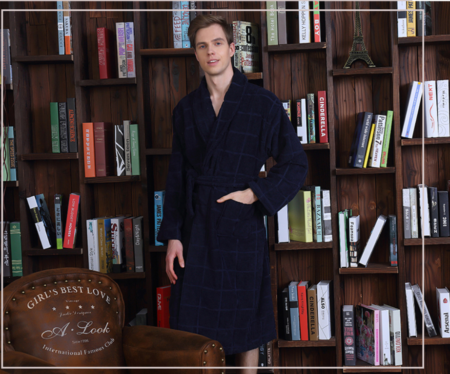 Cotton towel material bathrobe Men's thick cotton Fall/Winter bathrobe Women's Love Hotel Adult long bathrobe absorbent