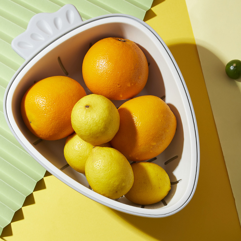 简约双色沥水篮 厨房果蔬沥水盆洗菜篮 家用塑料萝卜双层沥水盆