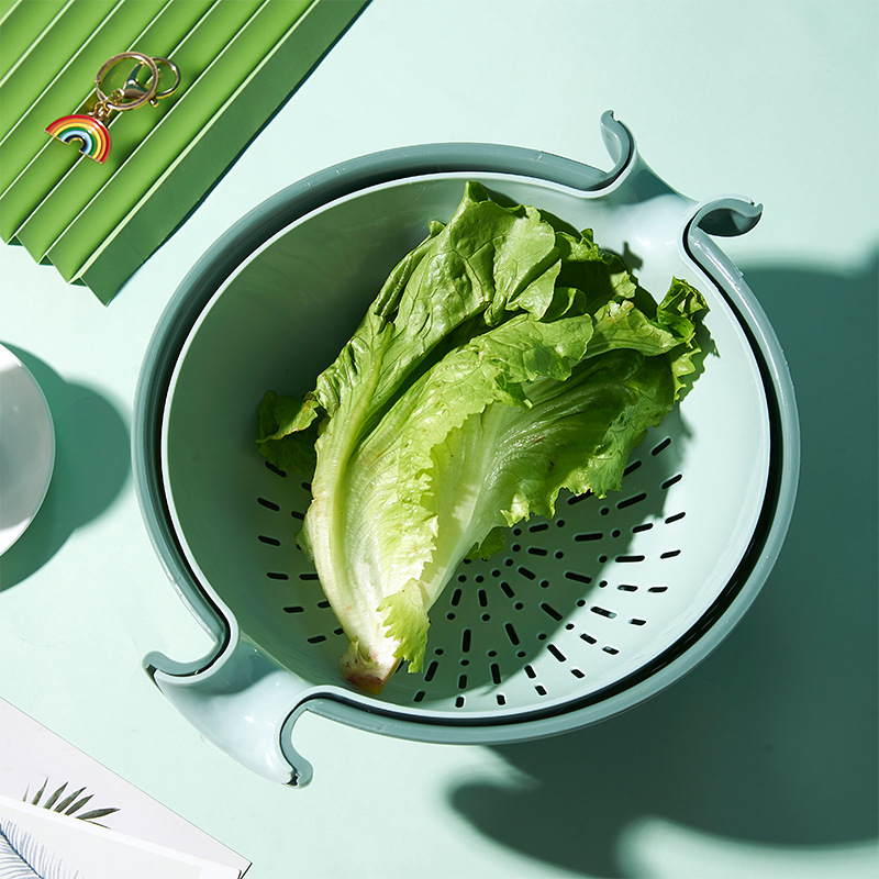 简约双层塑料沥水盆 厨房洗菜沥水收纳篮 家用创意可旋转淘米篮
