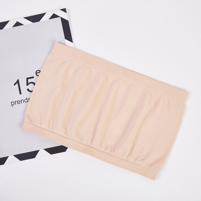 One-shoulder fashionable double-slit underwear, soft and comfortable for women, simple single-color knitted, strapless without a chest pad details Picture