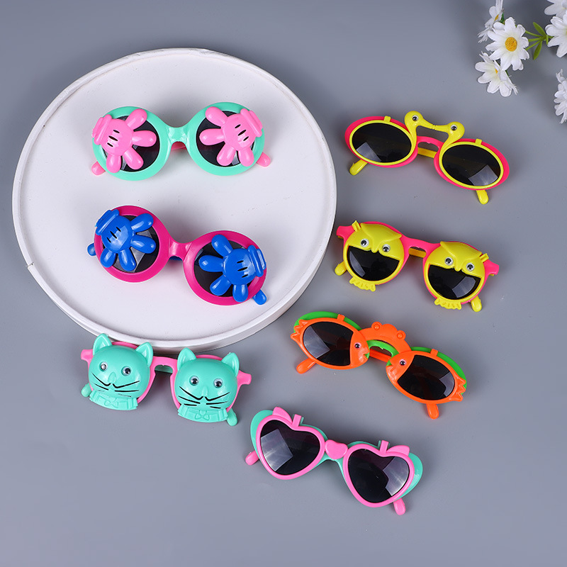 儿童翻盖太阳眼镜卡通猫头眼镜批发两元店货源