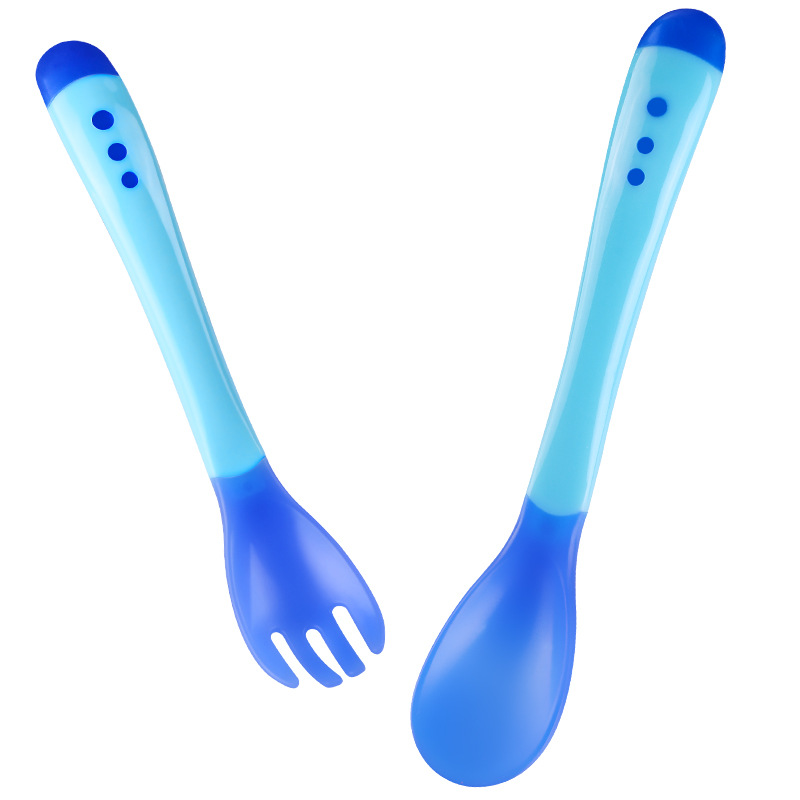 Baby temperature spoon baby soft head spoon feeding spoon temperature spoon discoloration spoon fork wholesale details Picture