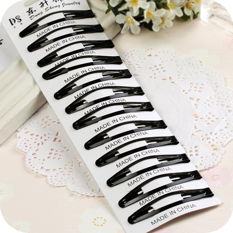 Wholesale of 12 Korean-style black BB clips, lacquered black bangs hair clips, 2-yuan street stall supply Specification image