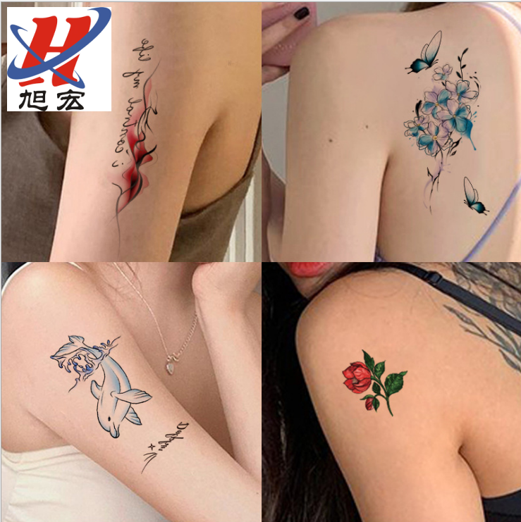 Dark-themed waterproof and long-lasting tattoo stickers for both men and women, skull hand back series, cool finger floral arms, ins style