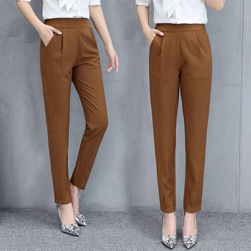 For the spring and autumn of 2021, slim high-waisted stretch women's pants, thin Harem pants, paired with 9-inch pants, large-sized slimming and plump girls details Picture