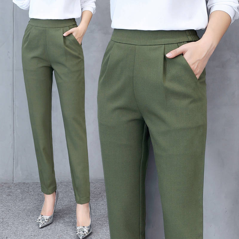 For the spring and autumn of 2021, slim high-waisted stretch women's pants, thin Harem pants, paired with 9-inch pants, large-sized slimming and plump girls Specification image