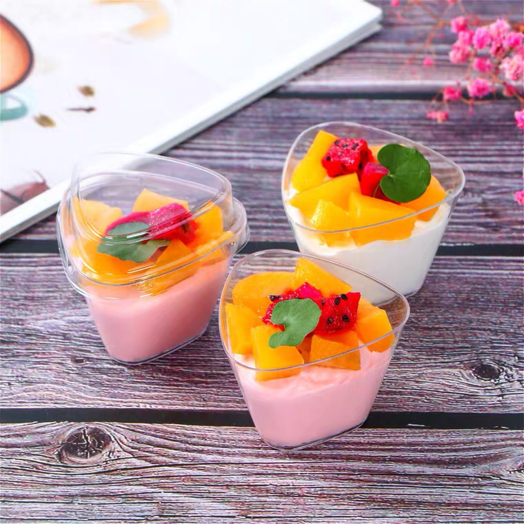 三角形慕斯杯甜品杯布丁杯冰淇淋果冻酸奶杯 木糠杯 一次性塑料杯