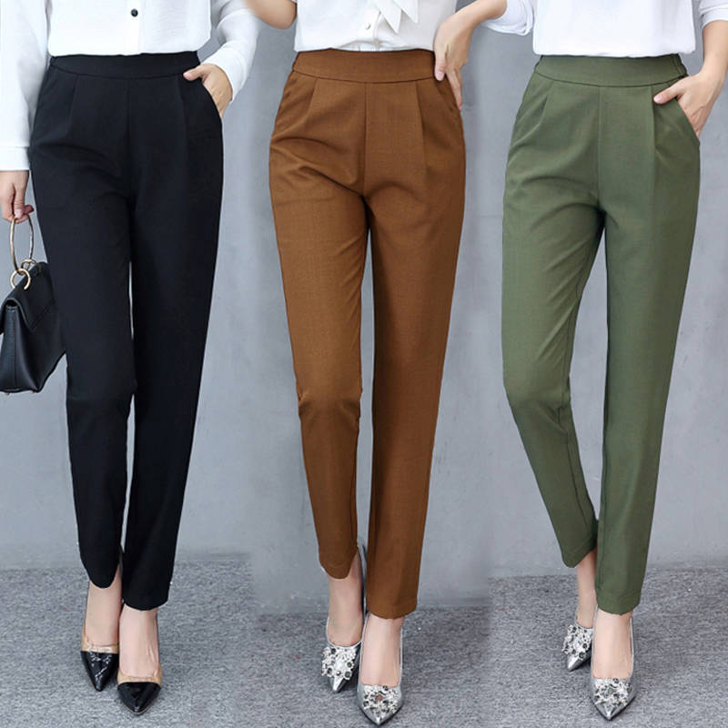 For the spring and autumn of 2021, slim high-waisted stretch women's pants, thin Harem pants, paired with 9-inch pants, large-sized slimming and plump girls
