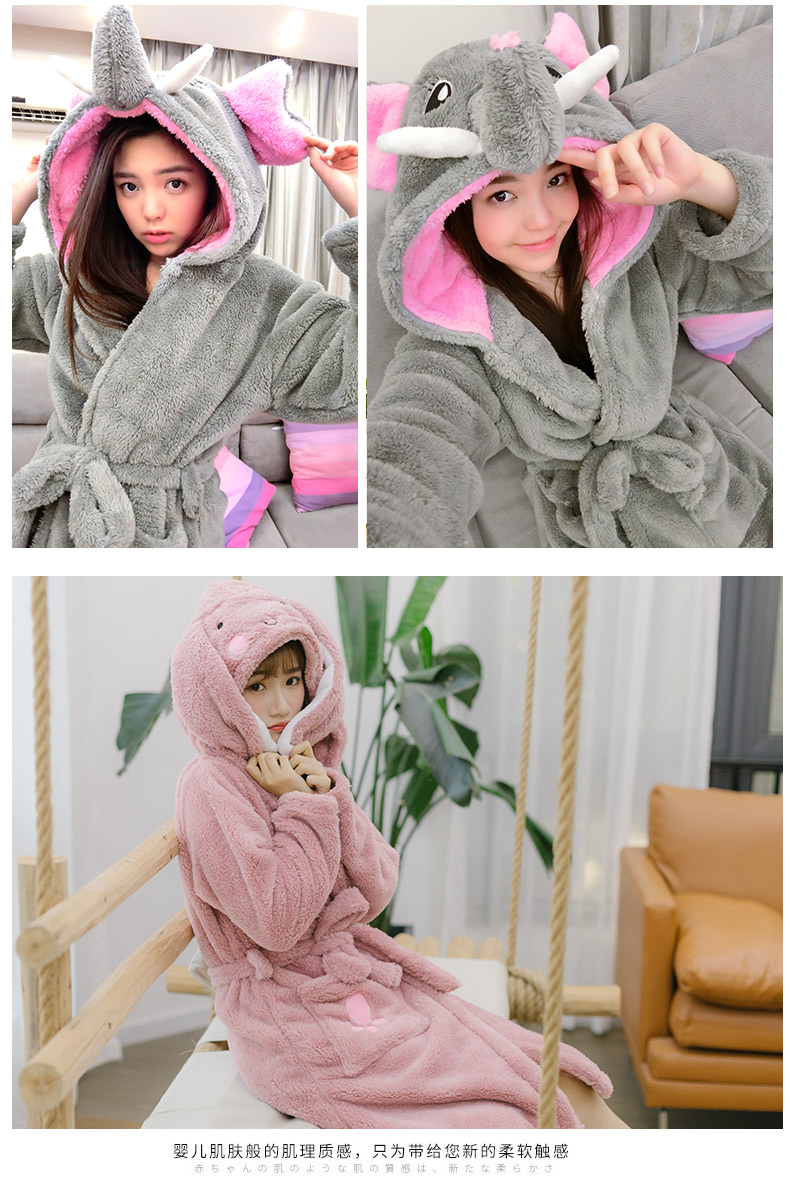 Cartoon Pajama Women Fall And Winter New Large Size Flannel Nightgown Coral Velvet Bathrobe Cute Couple Home Wear Thickened details Picture