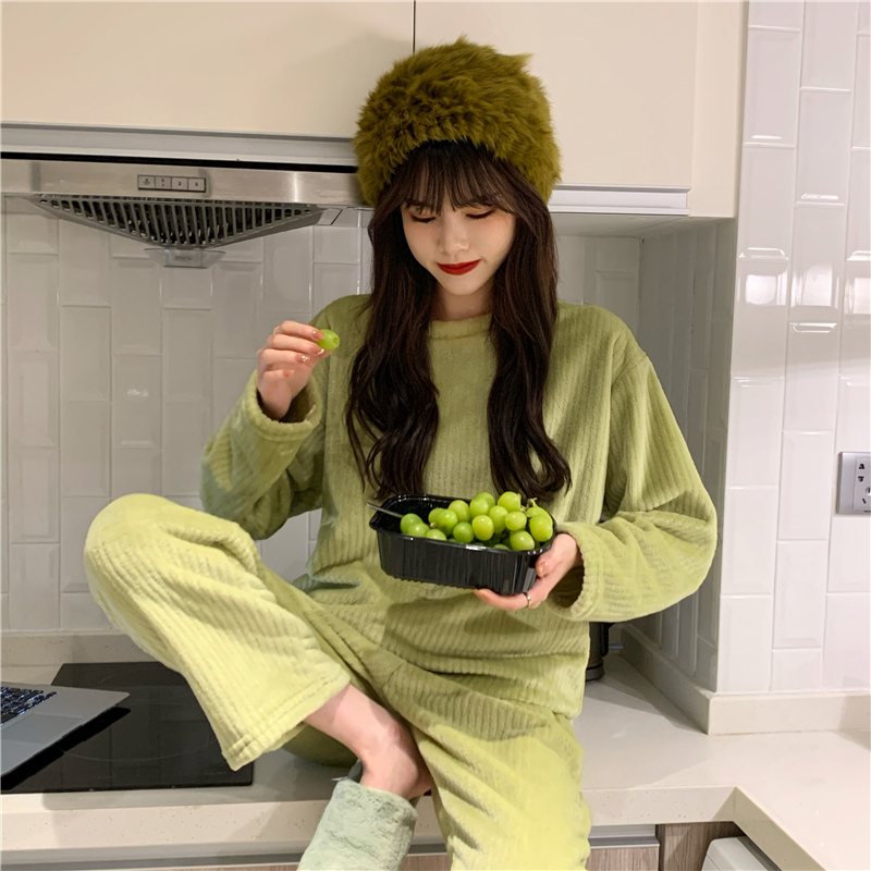 Can Wear A Two-Piece Home Dress Set Female Autumn And Winter Korean Version Of Everything Sweet Student Network Red Long Sleeve Pajamas Pajama Pants Set