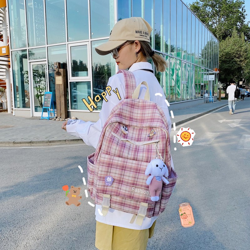 Mochila a cuadros junior high school chica versión coreana pequeña mochila fresca mochila de gran capacidad ins Application Scenario