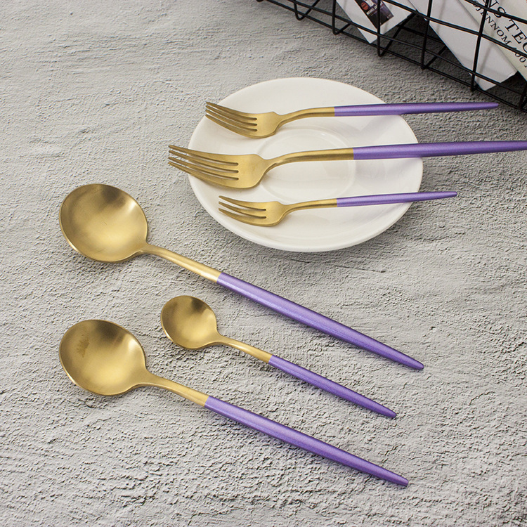 Simple Nordic fantasy purple gold western tableware lavender handle Home business gift Portugal set thumbnail