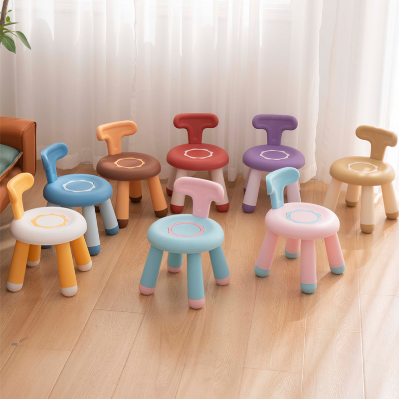 One-piece delivery of baby plastic stools, cartoon round stools, thickened cute children's doughnut children's chairs, backrest chairs Item Picture