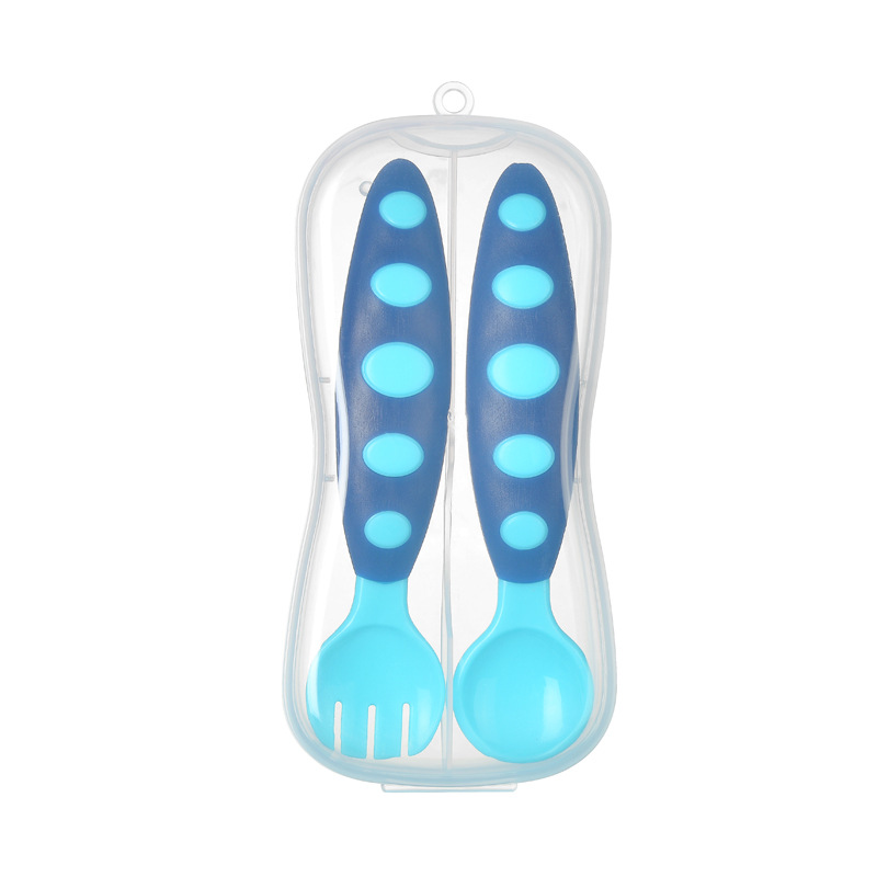 Baby two-color spoon fork combination set baby complementary food tableware PP spoon 2 boxes details Picture