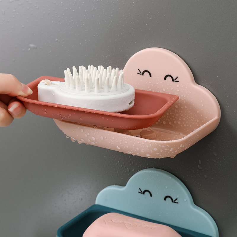 Cloud soap box, creative bathroom storage rack, wall-mounted bathroom, toilet, washroom, no need for drilling, double-layer draining Specification image