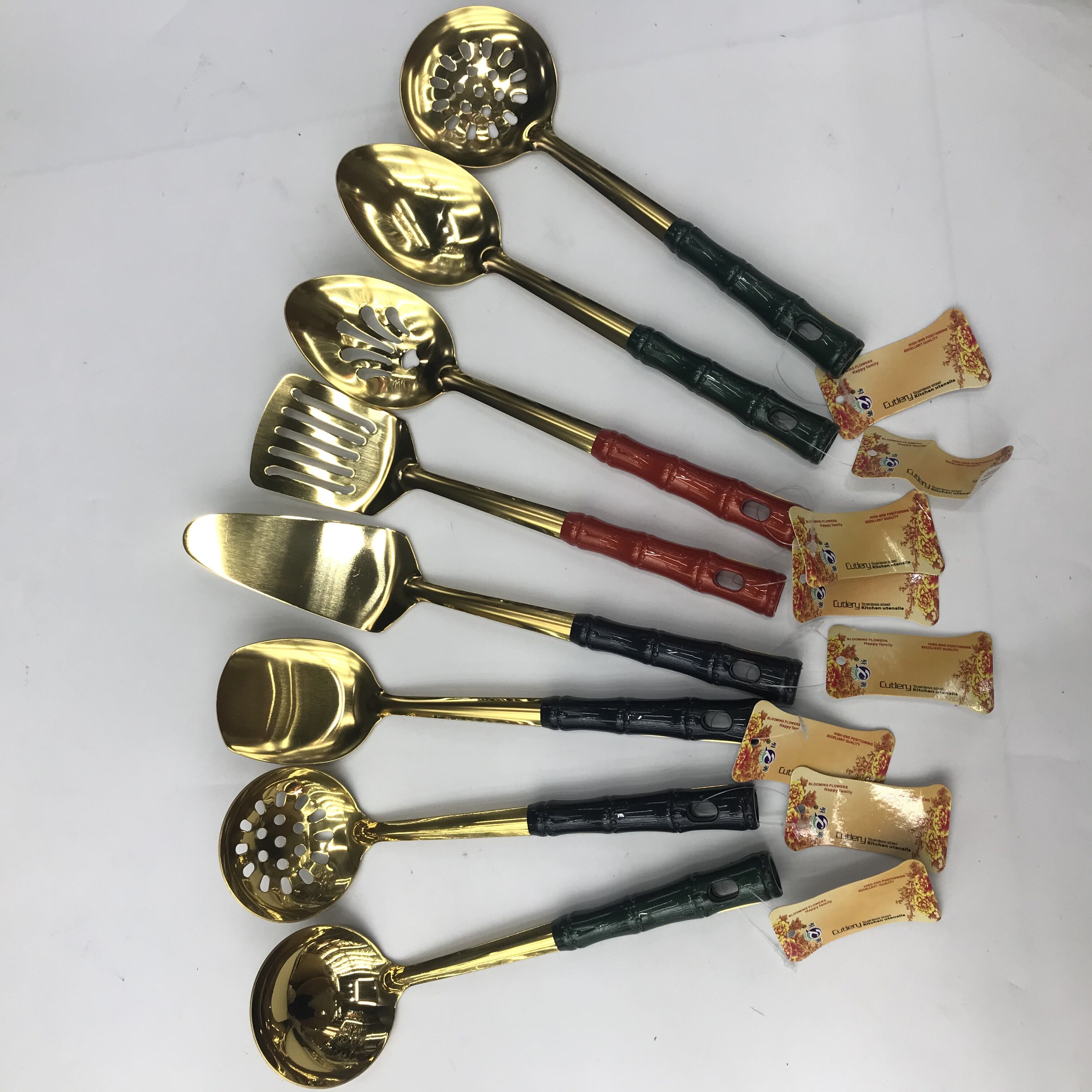 Stainless steel non magnetic anti hot small kitchenware, titanium, bamboo, small porridge, stir-fry, flat shovel, long tongue spoon thumbnail