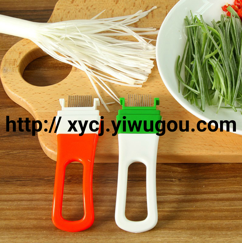 Kitchen vegetable cutting tools: Handle-type large and small scallion shred cutter, scallion flower cutter, scallion shred knife, scallion cutter Application Scenario