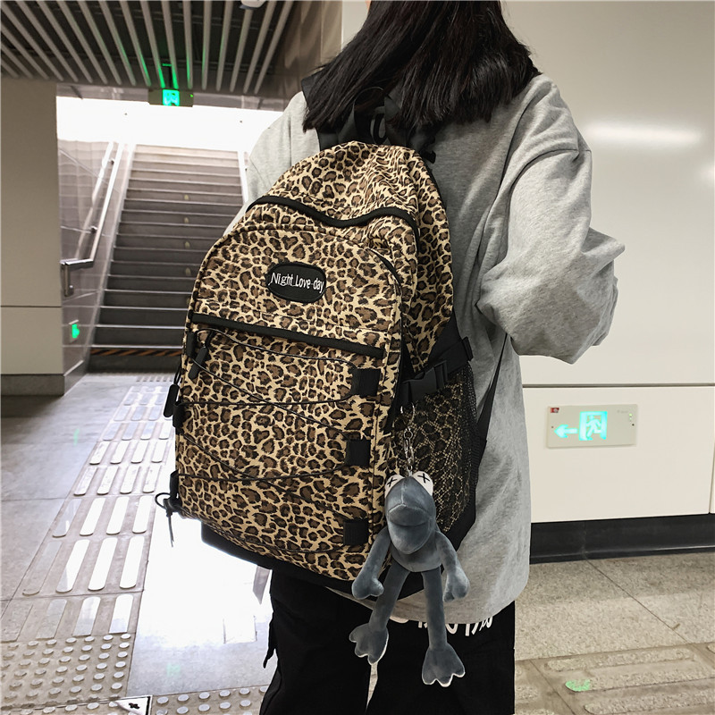 ins潮双肩背包女新款搭时尚豹纹双肩包韩版大容量学生书包