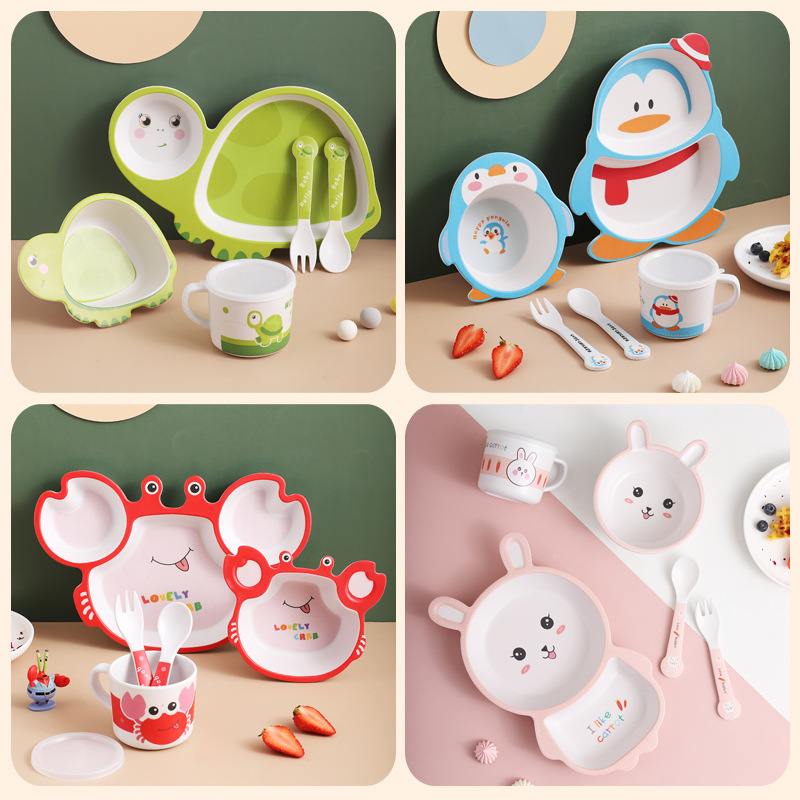 儿童餐具套装竹纤维宝宝餐盘卡通饭碗环保礼品餐具母婴店赠品定制
