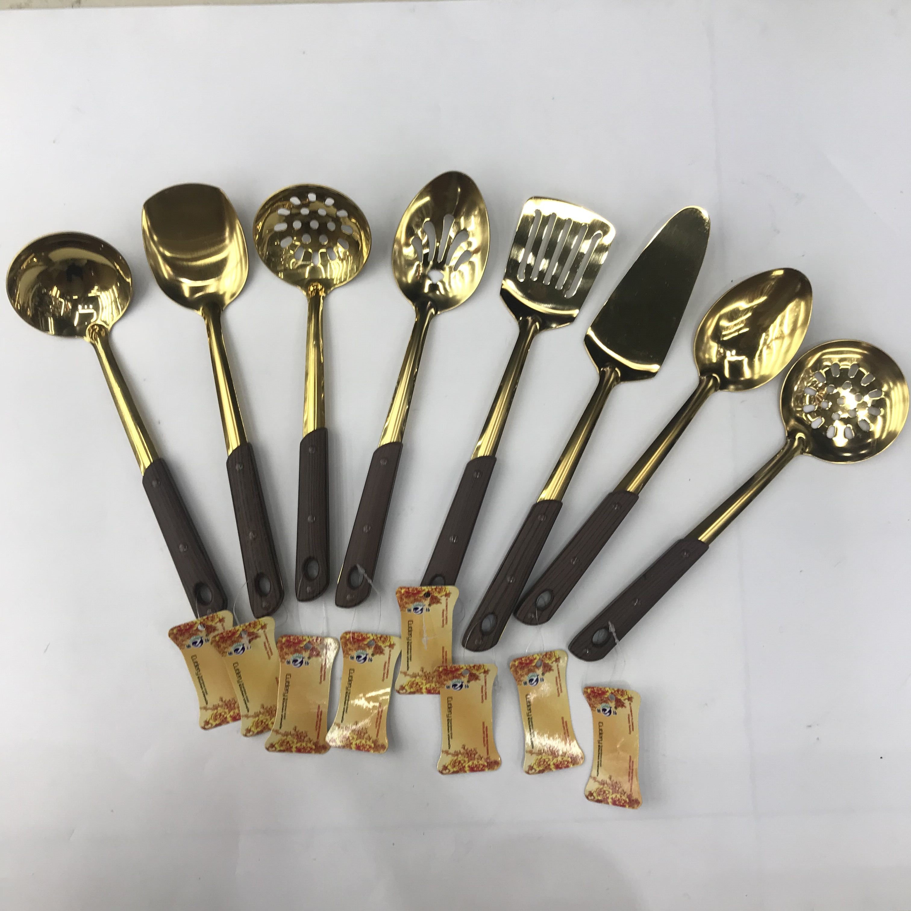 Stainless steel non-magnetic anti-irding kitchenware, titanium, gold oak grain porridge, stir-fried spoon, scraper, long tongue spoon thumbnail