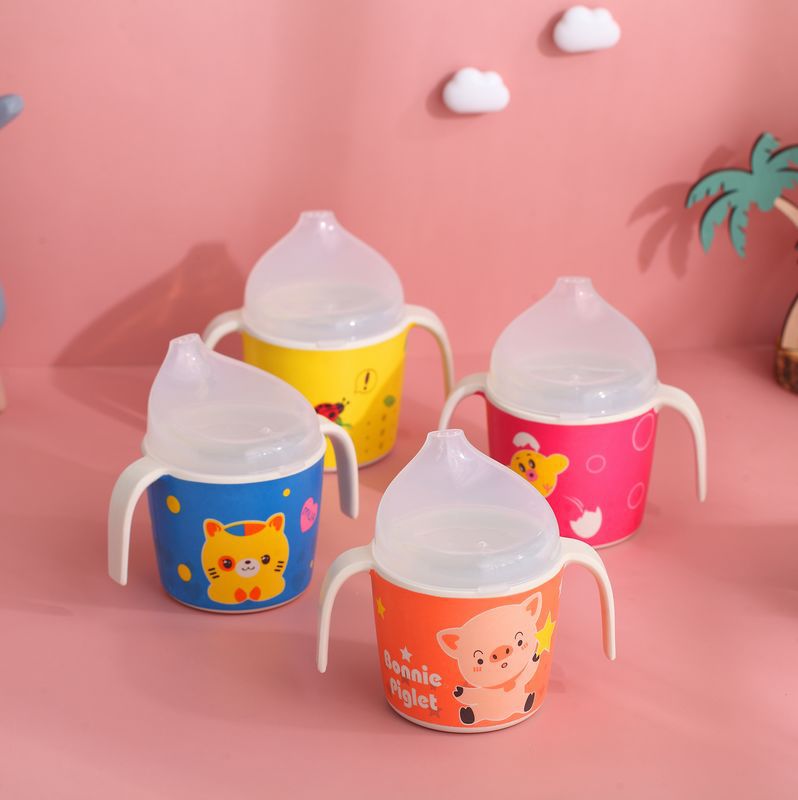 Children's tableware, bamboo fiber children's learning and drinking cups, baby drinking and beverage milk cups with handles, customized gifts details Picture