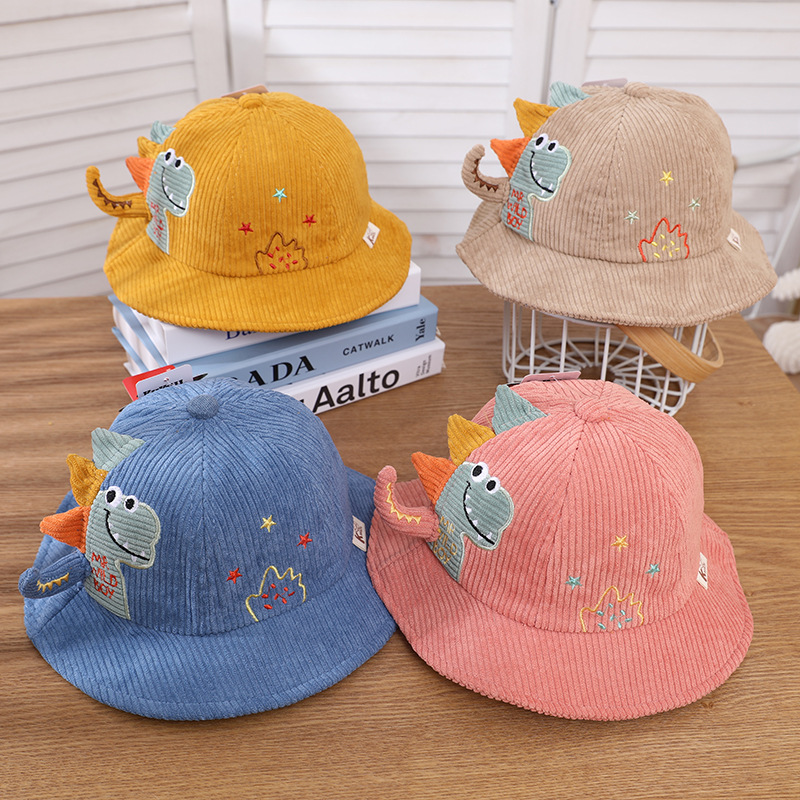Kids Stars Dinosaur basin hat Autumn/Winter warm corduroy fisherman hat Boys/girls cartoon fashion hat outing