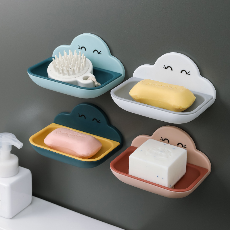Cloud soap box, creative bathroom storage rack, wall-mounted bathroom, toilet, washroom, no need for drilling, double-layer draining details Picture