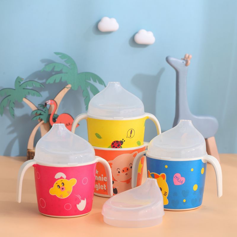 Children's tableware, bamboo fiber children's learning and drinking cups, baby drinking and beverage milk cups with handles, customized gifts Specification image