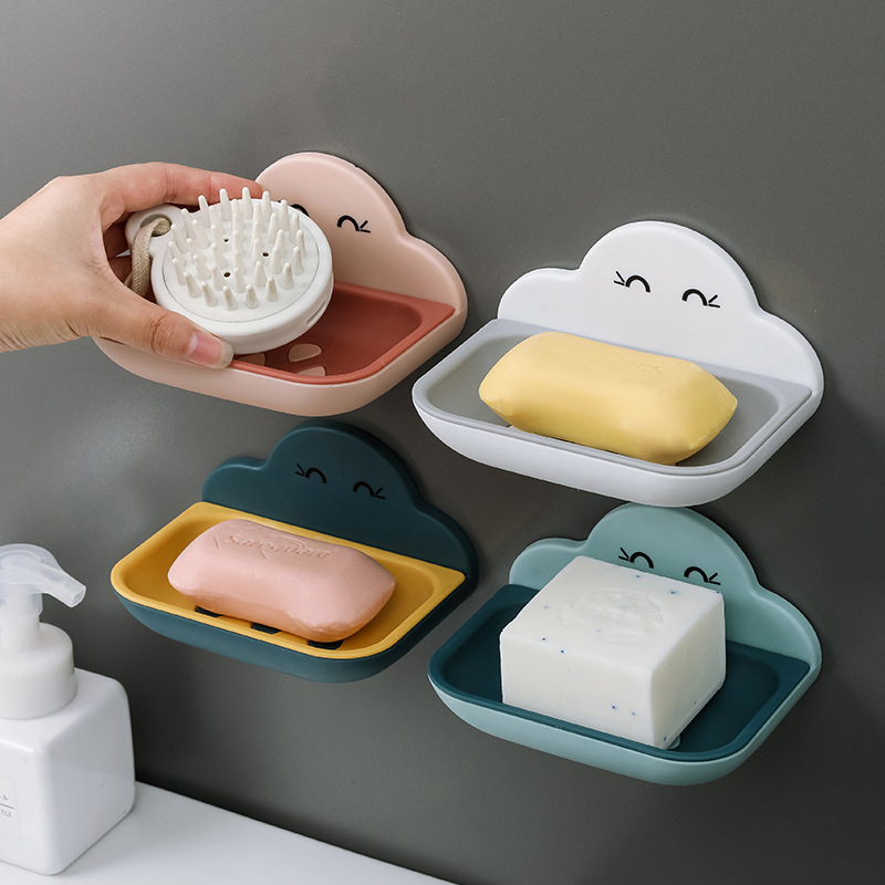 Cloud soap box, creative bathroom storage rack, wall-mounted bathroom, toilet, washroom, no need for drilling, double-layer draining