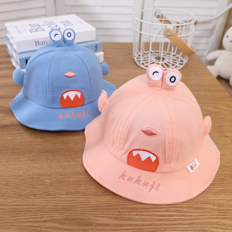 Korean hip-hop shark basin hat Children's spring and autumn cotton fisherman hat cartoon big eyes basin hat outdoor visor