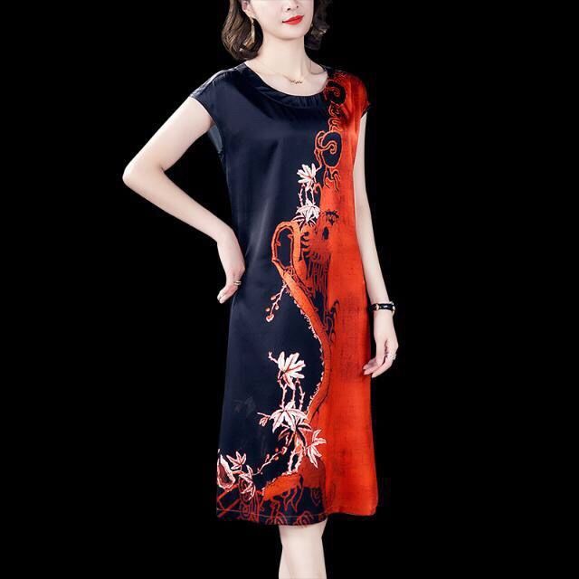 A new large-sized printed long dress for middle-aged and elderly women in Hangzhou for summer 2021 Item Picture