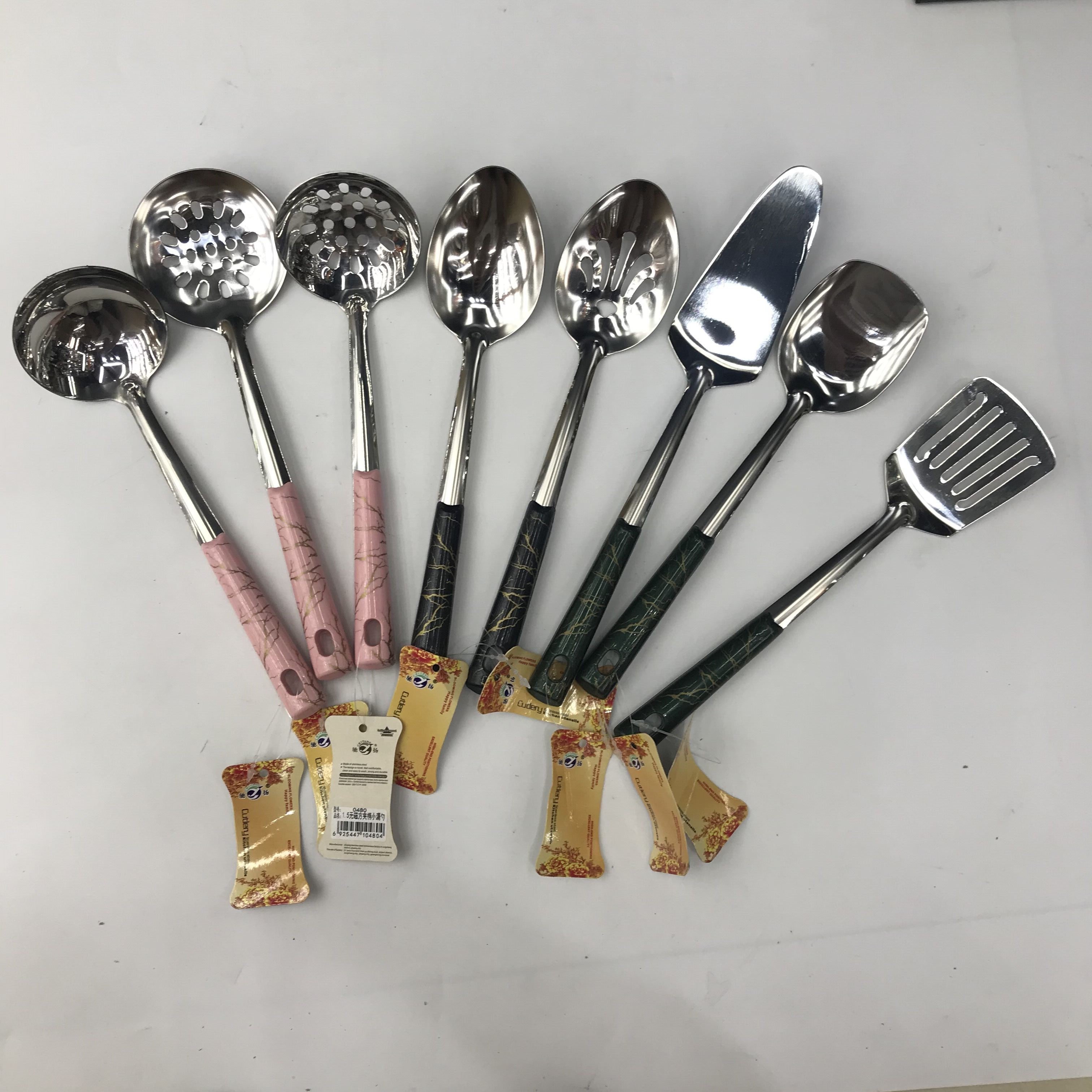 Stainless steel square handle kitchenware without magnetic perm porridge slotted spoon stir-fry flat shovel leak long tongue spoon thumbnail