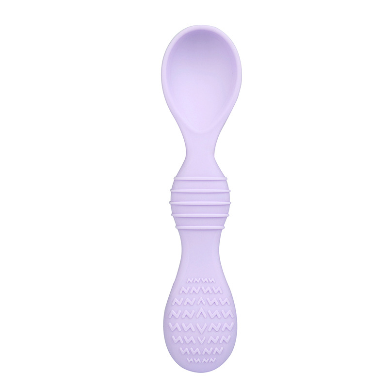 Silicone spoon baby fork baby accessories baby feeding cutlery children eat self-feeding training spoon details Picture