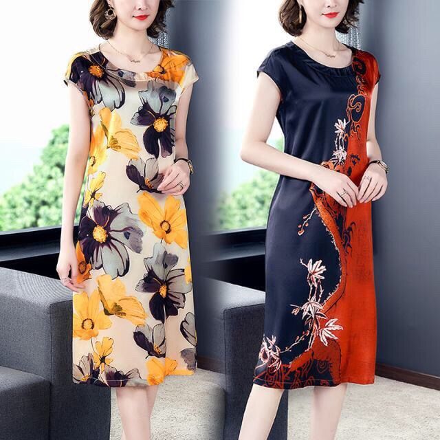 A new large-sized printed long dress for middle-aged and elderly women in Hangzhou for summer 2021