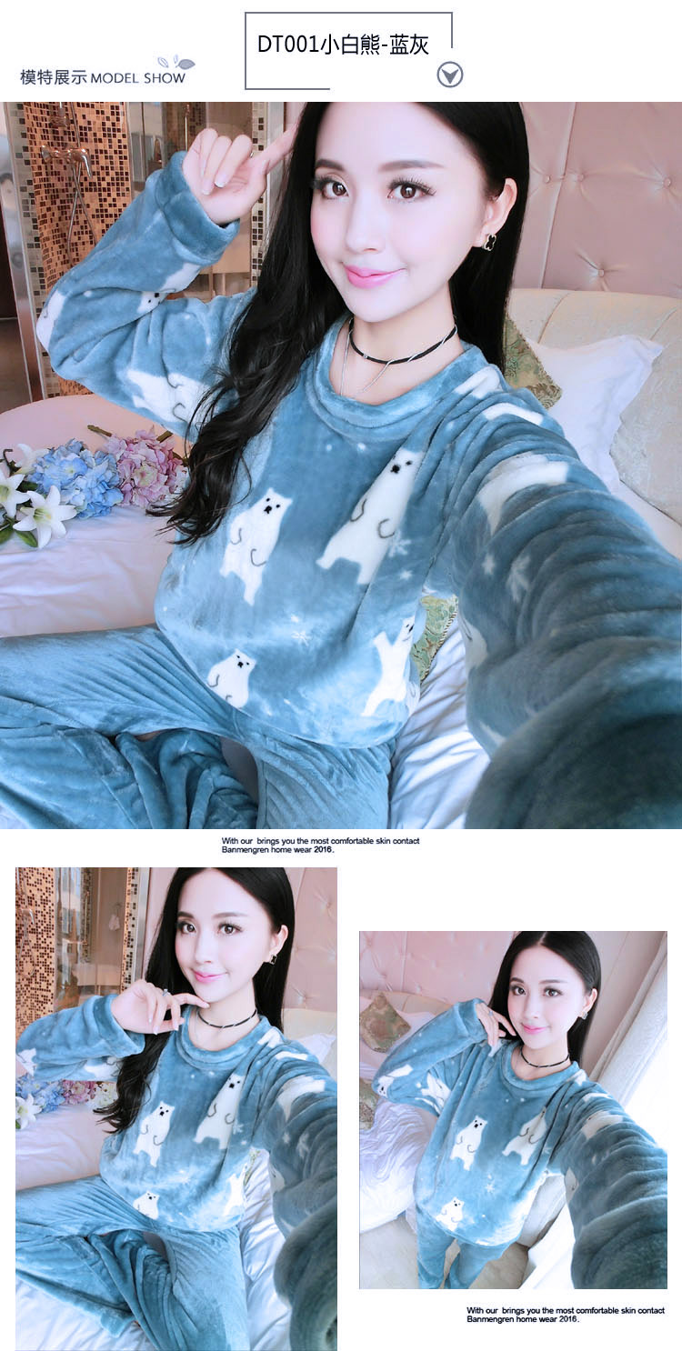 Thickened coral velvet pajamas for women Autumn Winter Spring and Autumn flannel set homewear student cute thumbnail