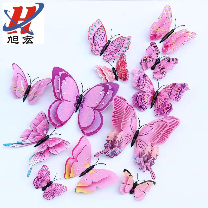 Creative simulation three-dimensional double-layer butterfly fridge magnet decoration PVC cute magnet cartoon ins cute and personalized butterfly