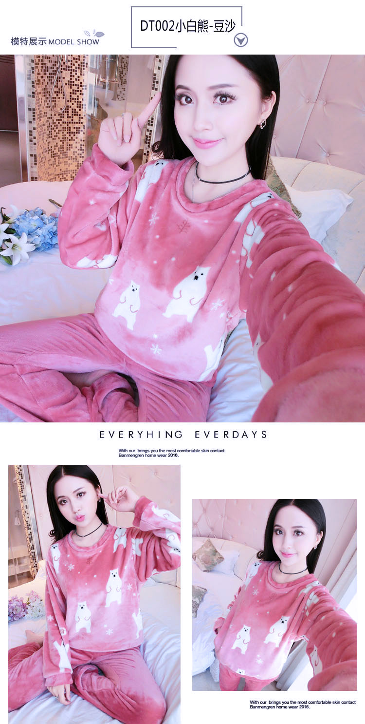 Thickened coral velvet pajamas for women Autumn Winter Spring and Autumn flannel set homewear student cute